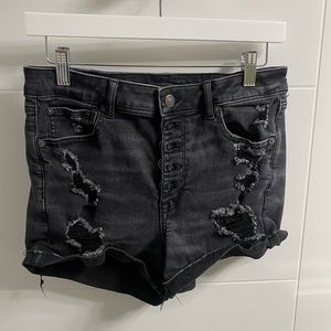 Black button up frayed shorts